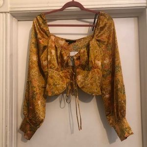 mustard silk long sleeve top